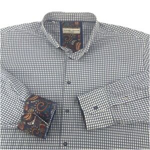 Luchiano Visconti Button Down‎ Shirt Mens 2XL Blue Long Sleeve Flip Cuff Cotton